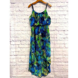 Bailey Girl Womens High Low‎ Floral Print Dress Lined Blue Spaghetti Straps